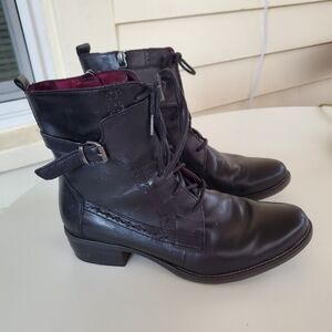 Women's Tamaris German Made Black Lace-Up Leather Ankle Boots- Size 38